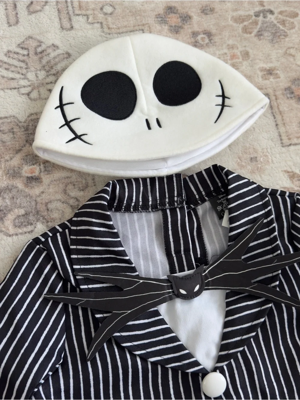 Disney Jack Skellington Pinstripe One-Piece Footie in Black & White
